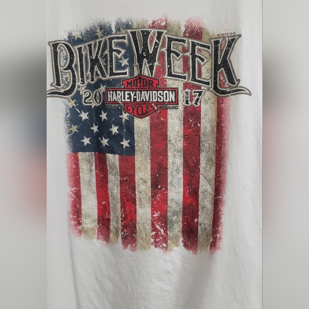 Harley-Davidson White Tee with American Flag Graphic – Size XL - Picture 2 of 5